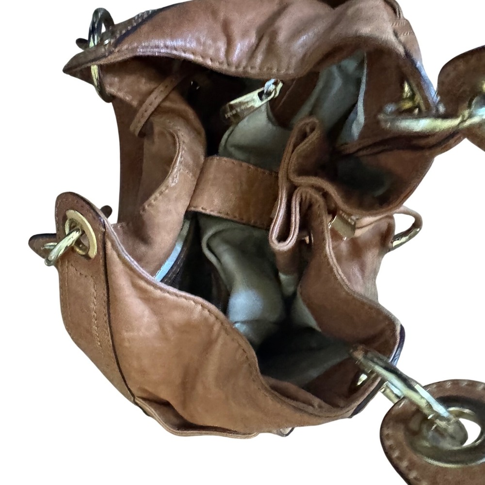 Michael Kors Leather Cognac Slouchy Drawstring Gold Tone Hardware Tote Bag - Picture 8 of 12